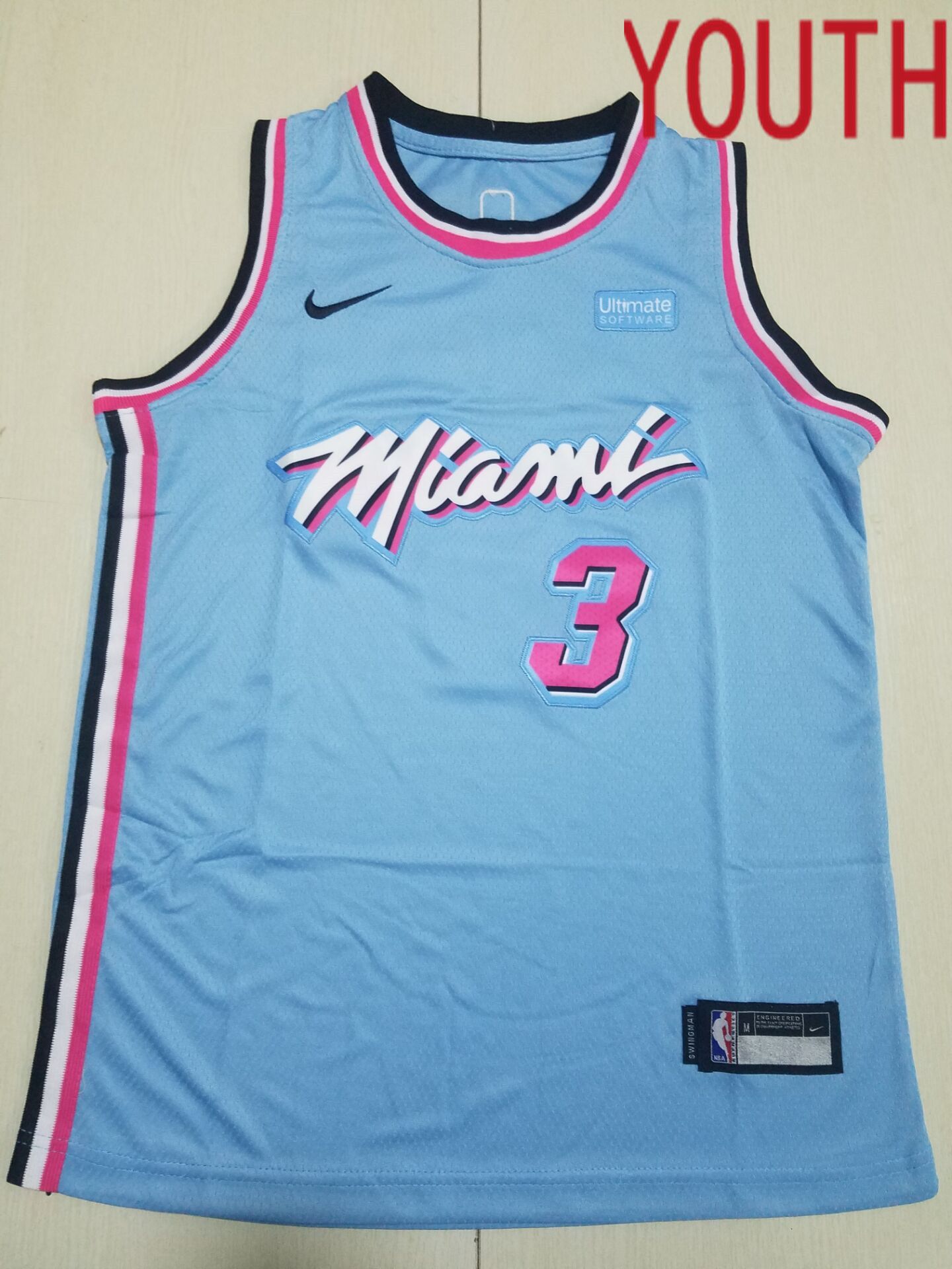 Youth Miami Heat 3 Wade Light Blue Nike 2022 NBA Jersey